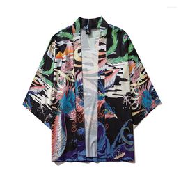 Vêtements ethniques 2023 Bebovizi Harajuku Japonais Phoenix Imprimer Casual Kimono Streetwear Hommes Femmes Mode Cardigan Style Chinois Robe Mince