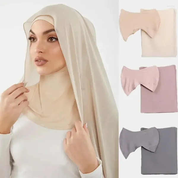 Ropa étnica 2023 Hijab de gasa con gorra a juego sobre el cuello Bufanda de mujer Mantón Underscarf Jersey Gorros interiores Conjuntos musulmanes