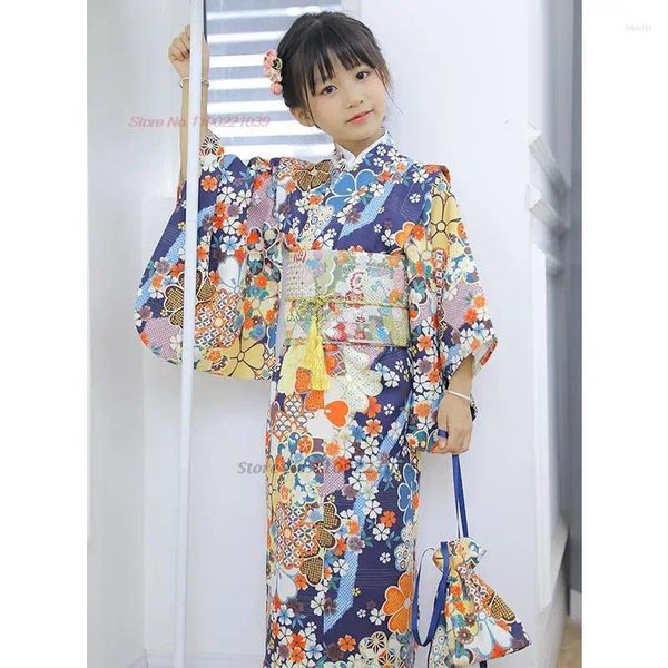 Ropa étnica 2023 Niños Vestido vintage japonés Tradicional Kimono Robe Flor nacional Estampado Yukata Cosplay Escenario Realización