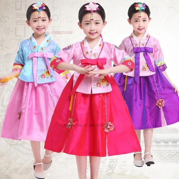 Ropa étnica 2023 Niños Vestido folclórico coreano Hanbok Flor nacional Bordado Traje tradicional asiático Rendimiento de escenario