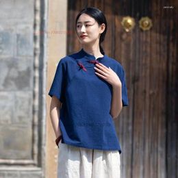 Ropa étnica 2023 Cheongsam chino Tops mujeres Vintage Tang traje algodón Lino blusa servicio tradicional Hanfu camisa Zen