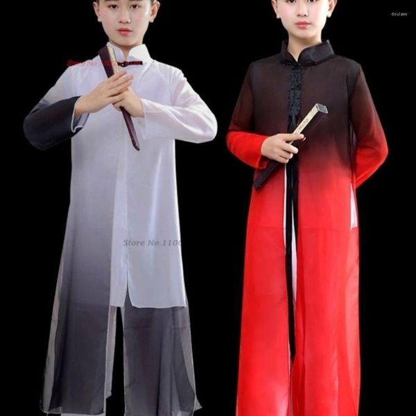 Ropa étnica 2023 Niños chinos Tai Chi Artes marciales Conjunto de color degradado Taiji Wushu Wing Chun Uniforme Taijiquan Ejercicio