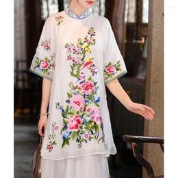 Ropa étnica 2023 bordado chino Cheongsam Ao Dai mujeres de longitud media mujer blusa estilo Vintage camisa Tang traje Qipao vestido A43