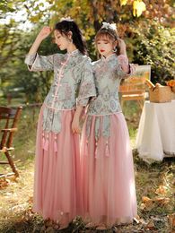 Ropa étnica 2023, conjunto de vestido de dama de honor para hermanas de hadas chinas, traje Tang elegante de verano para mujer, vestidos Hanfu estilo chino