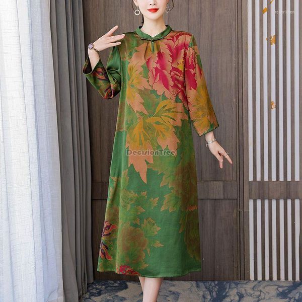 Vêtements ethniques 2023 mode chinoise Style rétro femmes fleur imprimé amélioré Cheongsam robe à manches longues lâche quotidien élégant Qipao S67