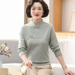Roupas étnicas 2023 Chinês Melhorado Cheongsam Knit Top Mulheres Camisola Gola Manga Longa Primavera Outono Base Blusa S635