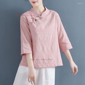 Vêtements ethniques 2023 chinois amélioré Qipao Blouse fleur nationale broderie coton lin Jacquard rétro Service lâche Hanfu