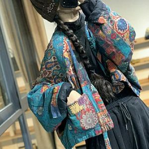 Vêtements ethniques 2023 Chinois original style national mode vintage femmes manteau d'hiver haut imprimé lâche coton épais quotidien veste décontractée