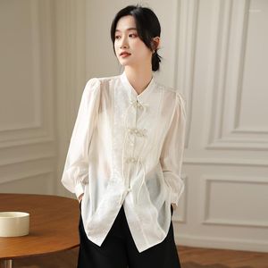 Vêtements ethniques 2023 chinois Style rétro Cheongsam bouton Grain foncé col montant à manches longues Blouse pour femme élégant quotidien G745