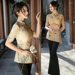 Etnische kleding 2023 Chinese stijl herfst tangpak cheongsam vrouwen verbeterde oosterse vintage shanghai sexy elegante qipao q249