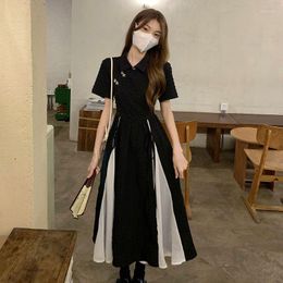 Vêtements ethniques 2023 Style chinois robe Balck Qipao élégant blanc noir Patchwork Cheongsams jeunesse fille Vestidos robes longues