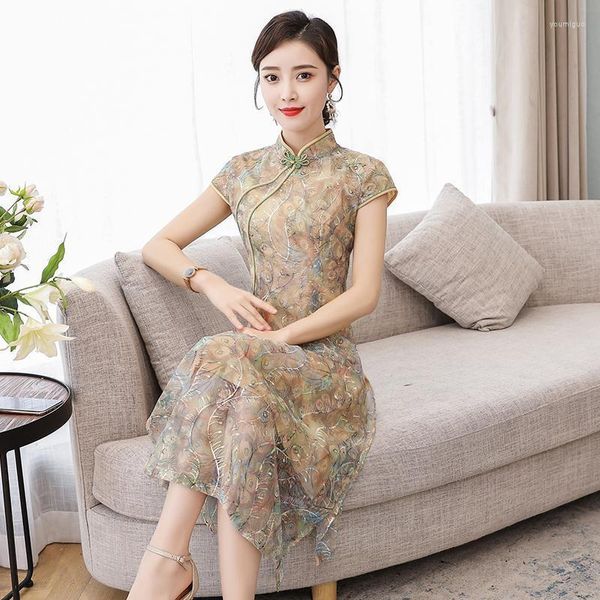 Vêtements ethniques 2023 Style chinois robe Qipao National femmes dentelle broderie Cheongsam élégant décontracté quotidien soirée A31