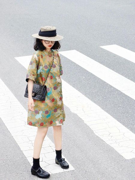 Vêtements ethniques 2023 Style chinois amélioré Qipao femmes élégant mode Cheongsam robe une ligne Vintage dame quotidien vert
