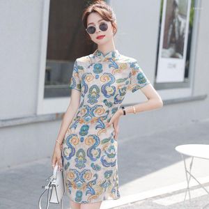 Vêtements ethniques 2023 Style chinois Imprimer Mulberry Soie Mini Robe Été Vintage 3XL Sexy Sundress Femmes Élégant Bodycon Party Robe