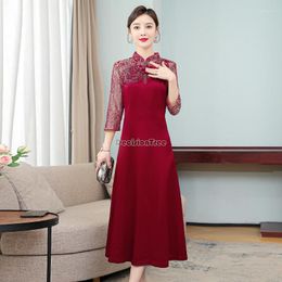 Etnische kleding 2023 Chinese stijl traditionele Qipao jurk vrouwen bruiloftsfeest met lange mouwen kraag elegante retro maat m-4XL