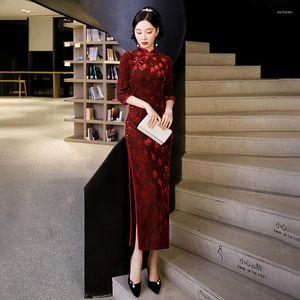 Etnische Kleding 2023 Chinese Stijl Fluwelen Sexy Cheongsam Qipao Lange Jurken Rood Elegant Voor Vrouwen Bodycon Jurk Vintage Lente En Herfst