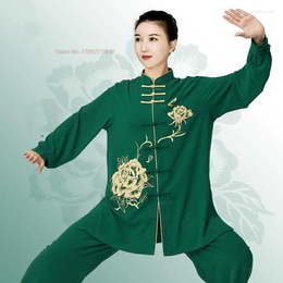 Vêtements ethniques 2023 Chinois Tai Chi Arts Martiaux Vêtements Taijiquan Wushu Uniforme National Flower Prin Team Competition Set