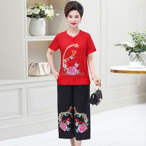 Etnische kleding 2023 Chinese tangpak vrouwelijke nationale nationale korte mouwen casual cheongsam zomerstijl dames topbroeken slijtage set