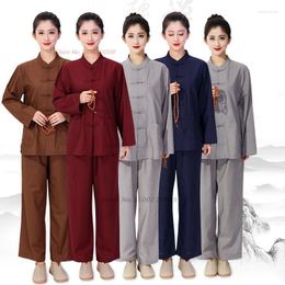 Ropa étnica 2023 chino tradicional budista meditación Zen traje servicio nacional Hanfu blusa pantalones conjunto Oriental Vintage Yoga