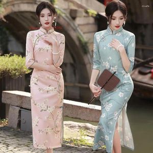 Etnische Kleding 2023 Chinese Traditionele Qipao Nationale Bloemenprint Suede Cheongsam Jurk Oosterse Vintage Banket Avond Vestido