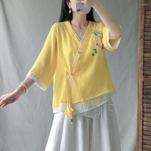 Vêtements ethniques 2023 chinois traditionnel Cheongsam Blouse chemises pour femmes Qipao imprimé fleuri Style asiatique élégant en mousseline de soie Hanfu
