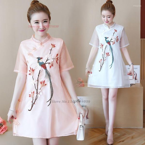 Vêtements ethniques 2023 robe Vintage chinoise Cheongsam amélioré Qipao fleur nationale broderie en mousseline de soie robe de soirée orientale