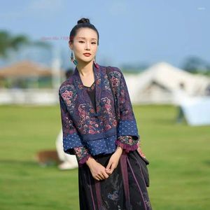 Vêtements ethniques 2023 Chinois Vintage Hanfu Manteau National Fleur Broderie V-Col Cardigan Amélioré Tops Oriental Rétro Tang Costume