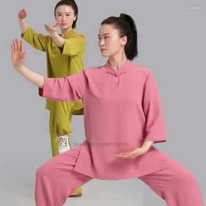 Vêtements ethniques 2023 chinois Vintage Tai Chi Performance vêtements hauts pantalons ensemble Arts martiaux coton lin uniforme équipe