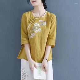 Etnische kleding 2023 Chinese vrouwen blouse traditionele vintage schuin shirt Zen Zomer Oosterse vrouw tops Mandarijn kraag Cheongsam KK4248