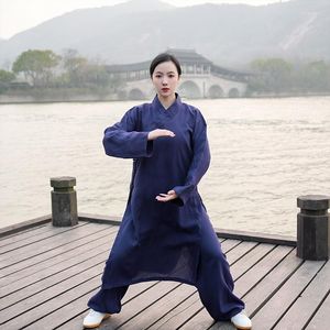 Vêtements ethniques 2023 Collier diagonal Wudang Robe Taiji Men's Exercise Martial Arts Performance Wear Women Linen