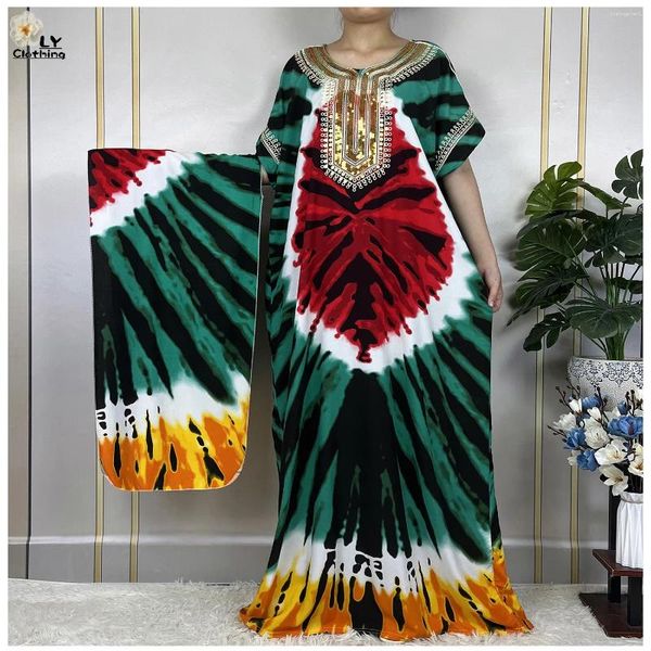 Vêtements ethniques 2023 Dubaï Femmes musulmanes Robes à manches courtes et foulard Africain Abaya Turquie Été Robe ample Islam américain