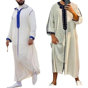 Vêtements ethniques 2023 Eid Mubarak Kaftan Dubaï Abaya Turquie Ensembles de mode musulmane Robe blanche arabe Hommes Robe Casual Chemise à manches longues Kameez