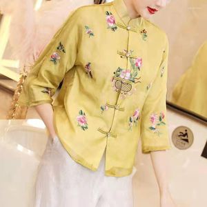 Etnische kleding 2023 Borduurwerk Chinese tops vrouwen elegant los shirt herfststijl tangpak jas vrouwelijk vintage Harajuku hanfu blouse