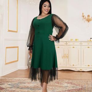 Vêtements ethniques 2023 automne à pois une ligne Midi noël élégant femmes robe de soirée col en v transparent filet à manches longues grande taille fête