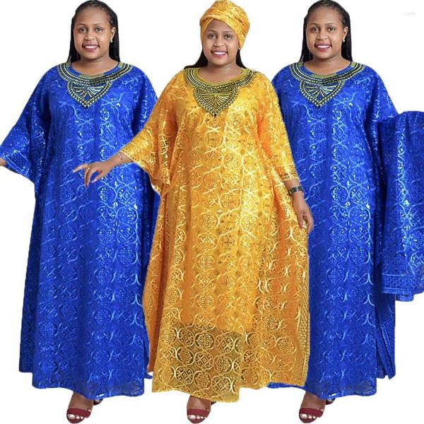 Ropa étnica 2023 vestidos africanos de moda para mujeres Dashiki bordado encaje Abaya vestido bufanda interior 3 piezas vestido Nigeria estilo túnica