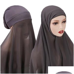 Vêtements ethniques 2023 Fashion mousseline Hijab Scarf sous la casquette 2 dans 1 Veil musulman écharpe femme Islam Soulignement