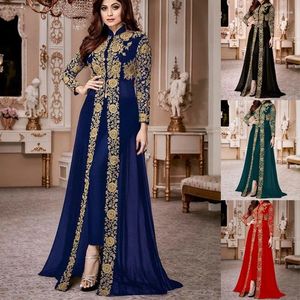 Vêtements ethniques 2023 Mode imprimé floral col montant dentelle robe pantalon femme manches longues patchwork costume musulman