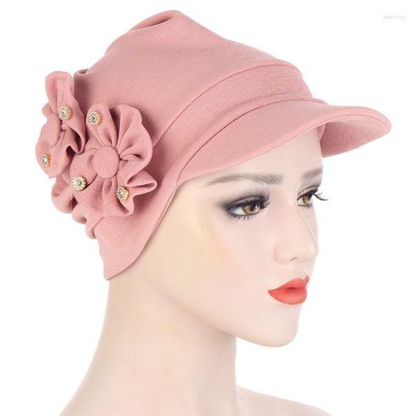 Vêtements ethniques 2023 Mode Femmes Coton Floral Garder au chaud Hiver Casquette à large bord Turban Visière Chapeau Turbante Mujer