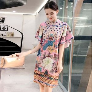 Etnische kleding 2023 Fashiongirl roze losse cheongsam Chinese jurk Qipao -jurken Casual oosterse stijl zomer elegante vrouwen gewaad rouge