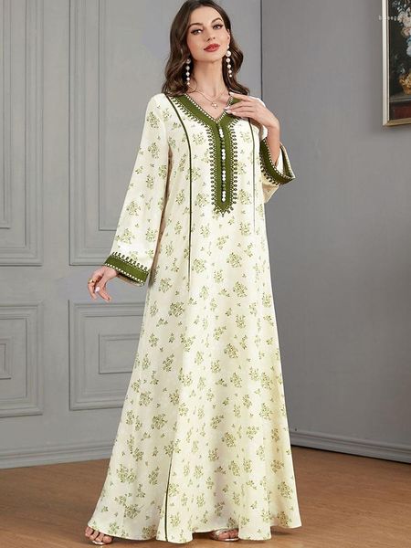 Vêtements ethniques 2023 Robe longue de fête florale islamique malaisienne patchwork femmes manches musulmanes col en V robe de banquet indonésienne