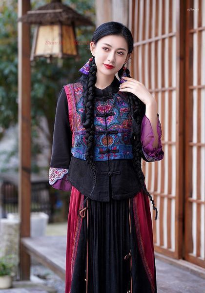 Ropa étnica 2023 bordado de flores Qipao Vest Mujeres Hanfu Tops Chaleco chino Collar mandarín