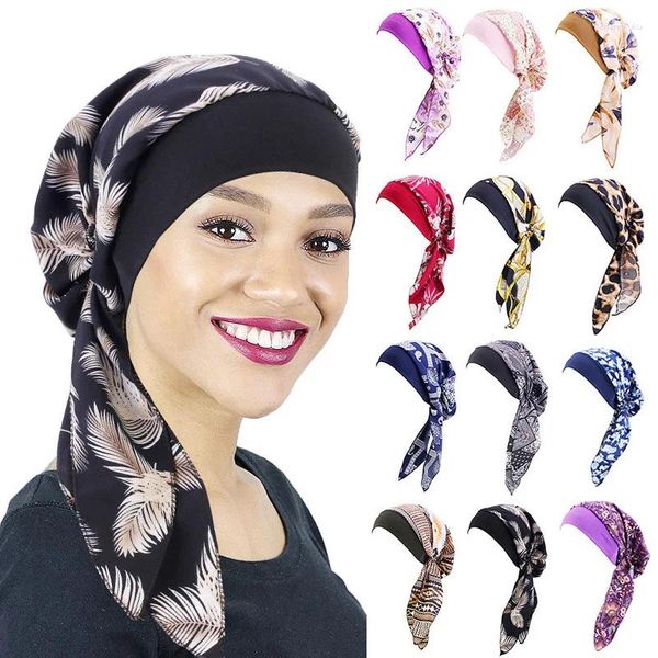 Ropa étnica 2023 Flor Impreso Musulmán Turbante Mujeres Interior Hijab Caps Árabe Wrap Long Tail Islámico Underscarf Turbante Mujer