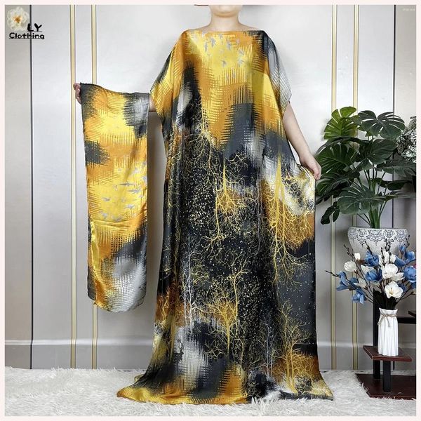 Vêtements ethniques 2023 pour femmes mode robe de soirée africaine dashki doux soie lâche femme robe tradition musulmane islam robes avec turban