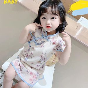 Vêtements ethniques 2023 Filles Cheongsam Jupe Bébé Style Chinois Hanfu Vêtement Mignon Été Enfants Tang Costume Rétro Princesse Robe