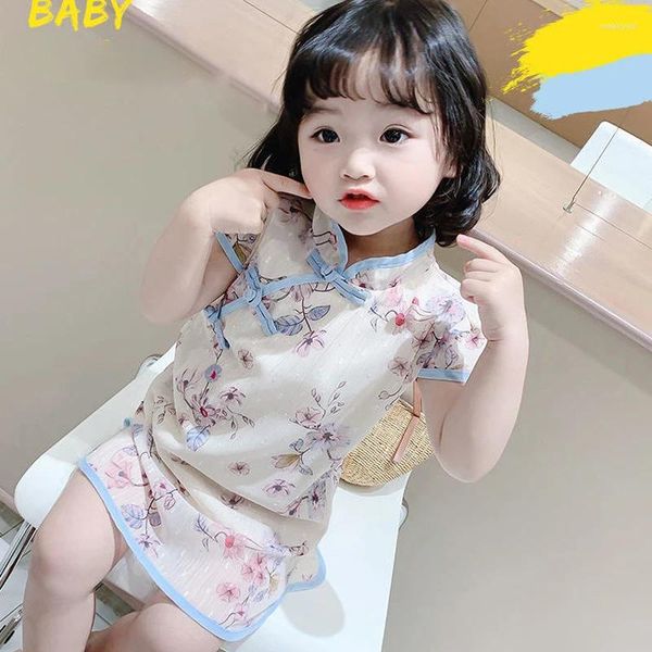 Ropa étnica 2023 Falda Cheongsam para niñas Bebé Estilo chino Hanfu Ropa Lindo Verano Traje Tang para niños Vestido de princesa retro