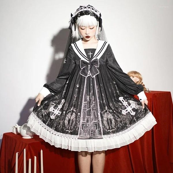 Ropa étnica 2023 gótico lolita vestido diario hermana suave japonés op de manga larga victoriano kawaii dulce lindo f2858