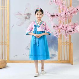 Vêtements ethniques 2023 Hanbok Robe vintage coréenne Robe traditionnelle nationale pour enfants Performance de scène brodée