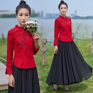 Etnische kleding 2023 Verbeterde Cheongsam Top Women Vintage Chinese shirt Nationaal Bloemborduurwerk Hanfu China Traditional Tang Suit Blouse