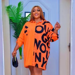 Etnische kleding 2023 In plus size Afrikaanse print oranje jurk voor vrouwen elegante dame avondfeestjurken mode Afrika dashiki kleding