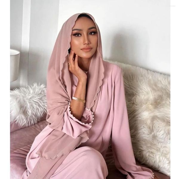 Ropa étnica 2023 En stock Diseño Marca personalizada Bordado Vieiras Floral Mantón Fancy Edge Gasa Musulmán Hijab Bufanda